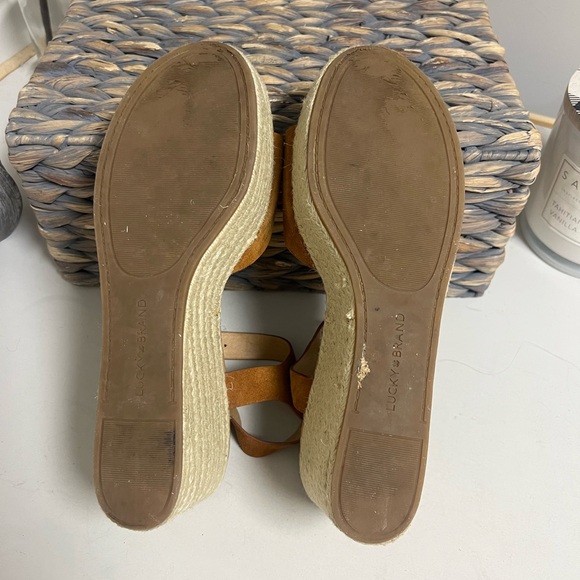 Lucky Brand Neveah Brown Leather Espadrille Strappy Buckle Wedge Size 9.5 - Picture 9 of 16